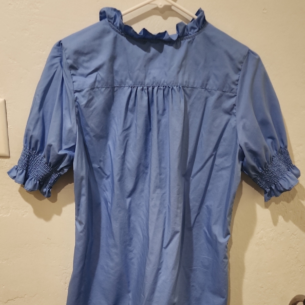 Tommy Hilfiger Blue Puff Sleeve Ruffled Blouse